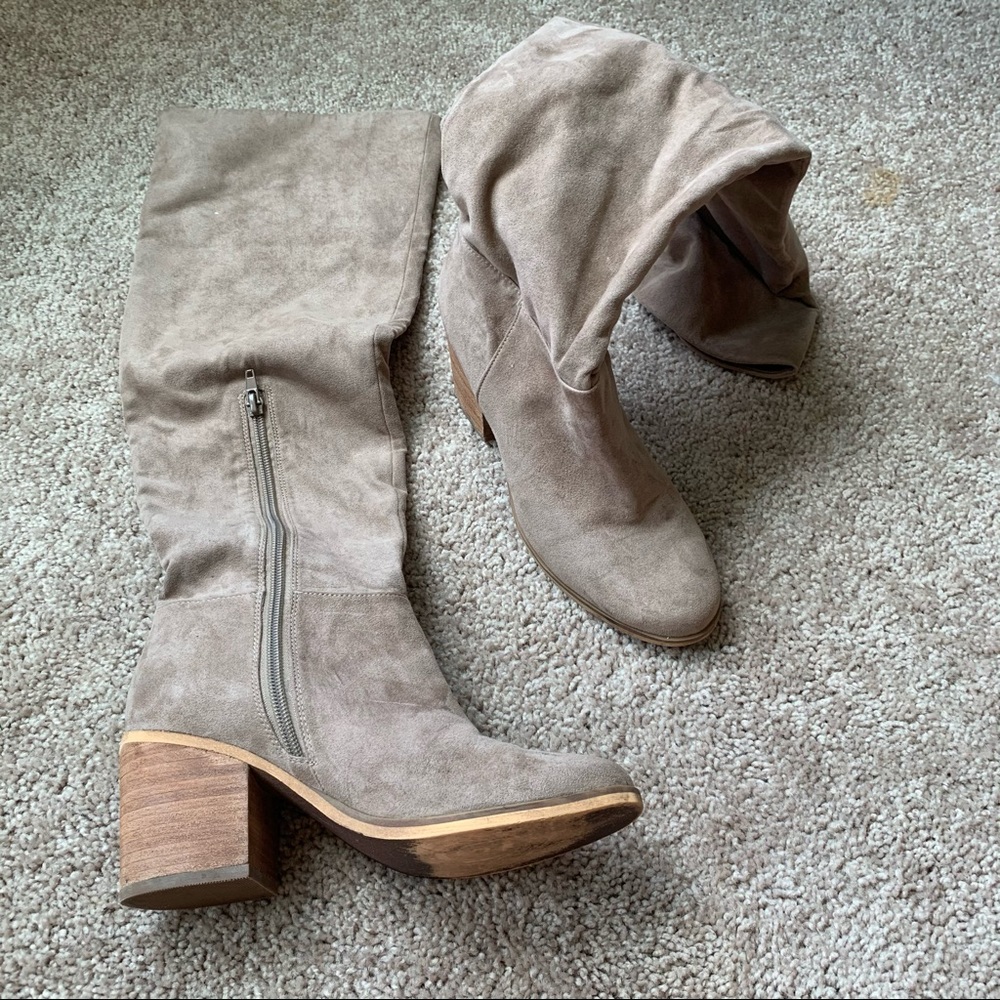Taupe Faux Suede Knee High Boots
